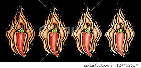 Vector Burning Chili Pepper Set 127473517