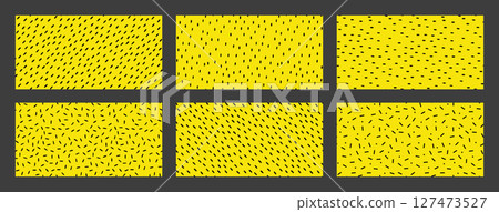 Set of Seamless pattern with Small Dashes. Various dots and doodle lines. Repeated black spots on yellow background. Simple Vector Illustration 127473527