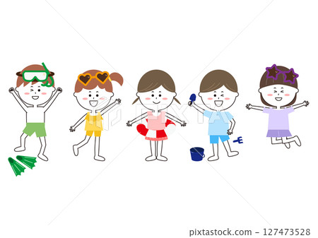 Illustration of kids having fun in swimsuits 127473528