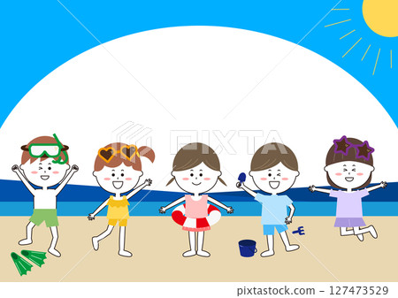 Illustration of kids having fun in the sea 127473529