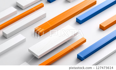 Stacked cut out shapes in vibrant business colors, contrast shadowed geometric branding background 127473614
