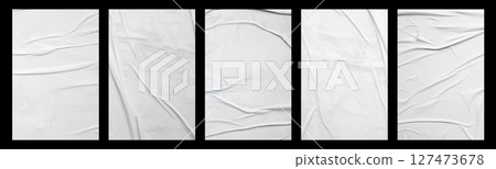 white crumpled and creased glued mockup paper poster template set isolated on black background white crumpled and creased glued mockup paper poster template set isolated on black background 127473678