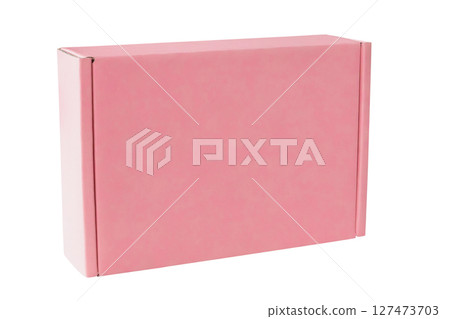 Mockup pink cardboard box isolated on white background Mockup pink cardboard box isolated on white background 127473703