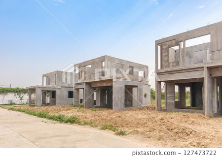 construction residential new house with prefabrication system in progress at building site 127473722