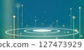 Vivid abstract digital design showcase glowing line and circular pattern in a gradient backdrop, creating a futuristic ambiance reminiscent of technology and innovation. 127473929