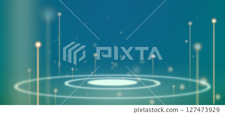 Vivid abstract digital design showcase glowing line and circular pattern in a gradient backdrop, creating a futuristic ambiance reminiscent of technology and innovation. 127473929