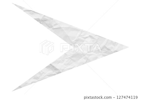 White crumpled paper arrow isolated on transparent background White crumpled paper arrow isolated on transparent background 127474119