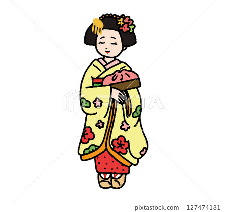 手繪插圖的可愛舞妓 手繪插圖的可愛舞妓 127474181