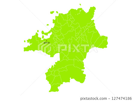 Map of Fukuoka prefecture with administrative divisions 127474186