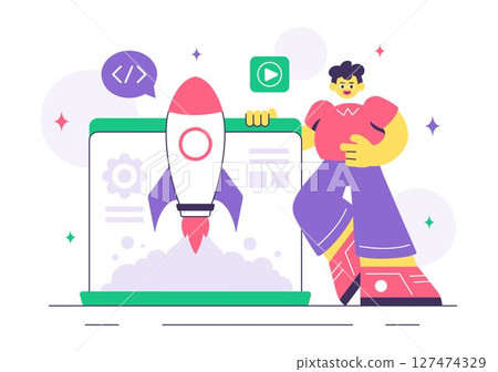 Game Development Vector Illustration Featuring Games, Digital Technology, Programming, and Coding for the Technical Aspects of Creating Video Games 127474329
