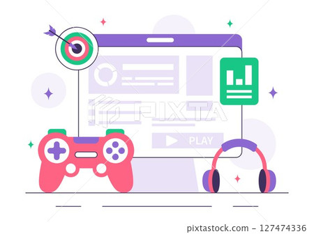 Game Development Vector Illustration Featuring Games, Digital Technology, Programming, and Coding for the Technical Aspects of Creating Video Games 127474336