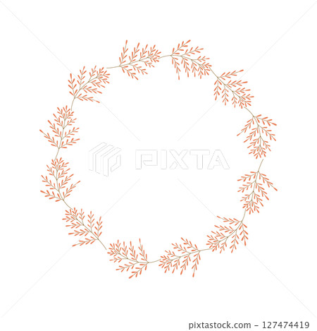 Hand Drawn Floral Wreath with Orange Leaves Minimal Botanical Frame Illustration 127474419