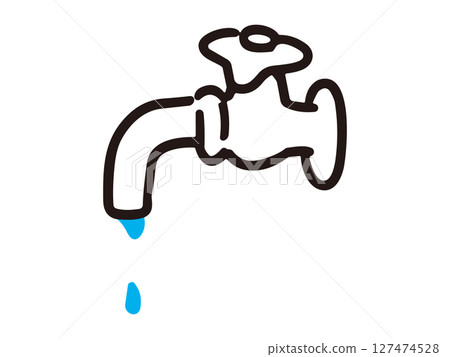 Hand-drawn illustration of a faucet with a little water coming out 127474528