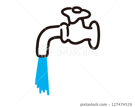 Hand-drawn illustration of a faucet running water 127474529
