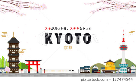 以金閣寺和神社裝飾的京都廣告背景範本(白色) 以金閣寺和神社裝飾的京都廣告背景範本(白色) 127474544