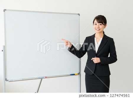 Working woman, businesswoman giving a presentation on a whiteboard Working woman, businesswoman giving a presentation on a whiteboard 127474561