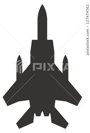 Illustration of a fighter jet silhouette seen from below 127474562