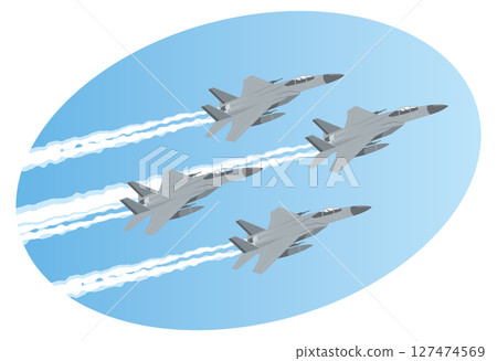 Illustration of a fighter jet flying with missiles 127474569