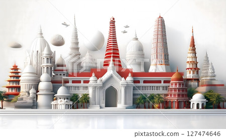 A cityscape with many buildings and a large white building in the middle 127474646