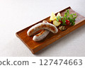 Grilled raw sausages 127474663
