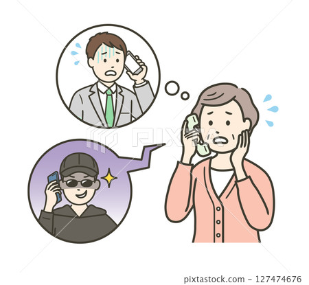 一位老婦人擔心銀行轉帳詐騙和「我就是我」詐騙，因為她沒有註意到電話。 127474676