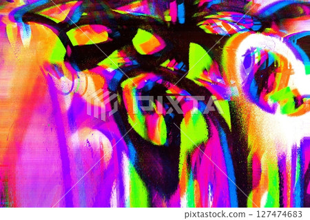Vivid Abstract Glitch Art with Neon Colors for 80s 90s Style 127474683