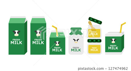 綠色牛奶/優格包裝材料套裝（附牛標、紙盒、瓶子） 127474962