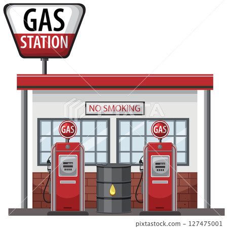 Retro Gas Station Vector Illustration 127475001