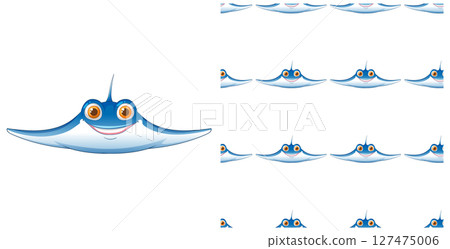 Smiling Stingray Seamless Pattern Illustration 127475006