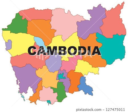 Colorful Vector Map of Cambodia with Regions Colorful Vector Map of Cambodia with Regions 127475011