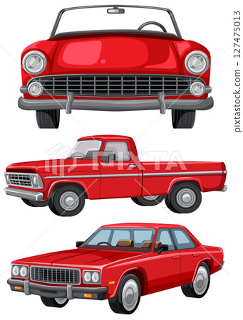 Classic Red Cars Vector Illustration Set 127475013