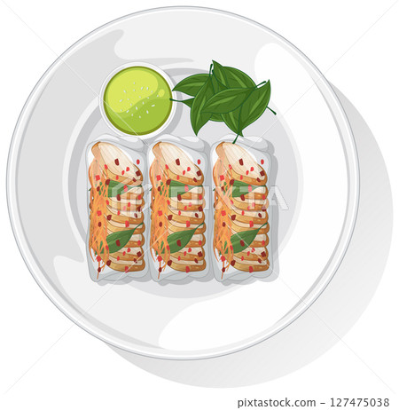 Vector Illustration of Asian Spring Rolls on Plate Vector Illustration of Asian Spring Rolls on Plate 127475038