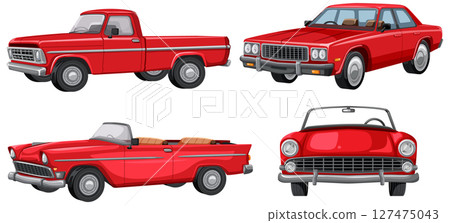 Classic Red Cars Vector Illustration Set Classic Red Cars Vector Illustration Set 127475043