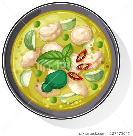 Vector Illustration of Thai Green Curry Dish 127475045