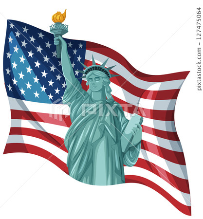 Statue of Liberty with American Flag Illustration 127475064