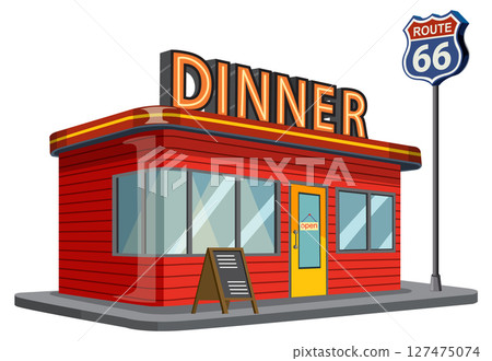 Retro Diner on Route 66 Vector Illustration 127475074