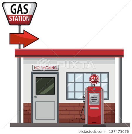 Retro Gas Station Vector Illustration 127475076