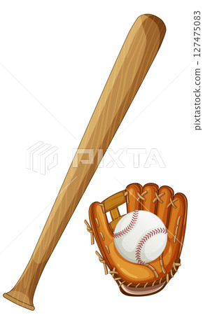 Baseball Bat and Glove with Ball Illustration 127475083