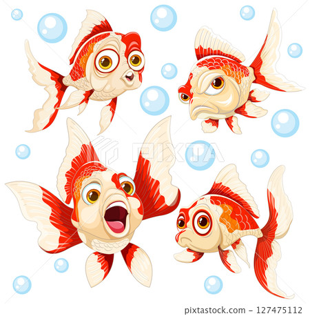 Playful Goldfish in Bubbly Water Playful Goldfish in Bubbly Water 127475112