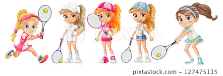 Young Girls Playing Tennis Vector Illustration Young Girls Playing Tennis Vector Illustration 127475115