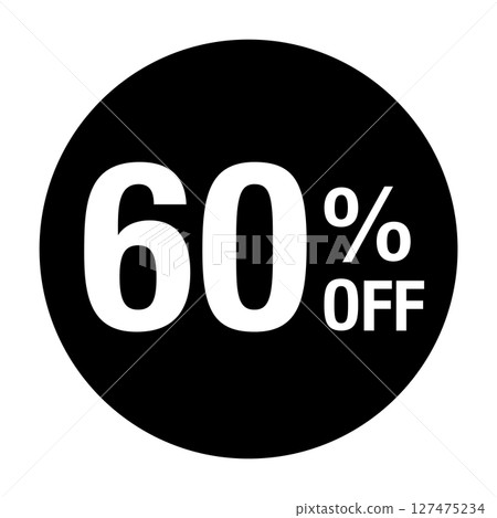 帶有文字“60% OFF”的圓形向量插圖單色白色文字透明背景 帶有文字“60% OFF”的圓形向量插圖單色白色文字透明背景 127475234