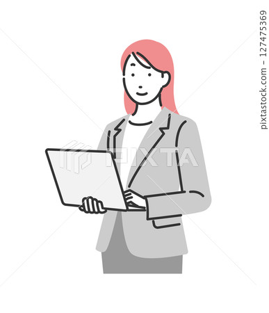 有一台便攜式計算機的女商人 有一台便攜式計算機的女商人 127475369