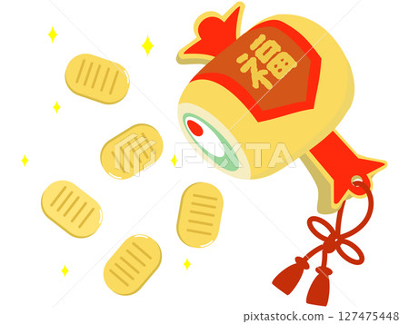 新年幸運符：木槌和金幣、向量插圖、新年卡 127475448