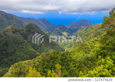 Panoramic views from Miradouro dos Balcoes viewpoint in Ribeiro Frio National park in Madeira, Portugal Panoramic views from Miradouro dos Balcoes viewpoint in Ribeiro Frio National park in Madeira, Portugal 127475620