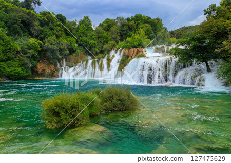 View of powerful Skradinski Buk waterfall in Krka National Park, Croatia 127475629
