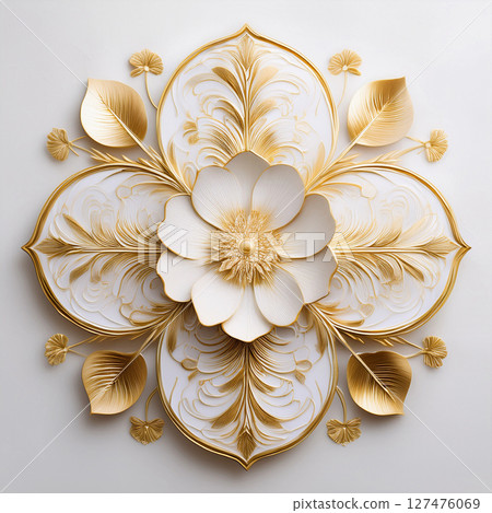 White and gold floral art decoration (classic motif) White and gold floral art decoration (classic motif) 127476069