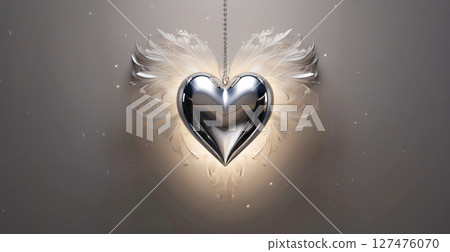 Silver heart and feathers fantasy art Silver heart and feathers fantasy art 127476070