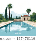 an AI Image Generator, Luxurious Outdoor Poolside with Tropical Palm Decor 127476119