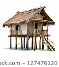 an AI Image Generator, Tropical Stilt House Over Calm Water 127476120