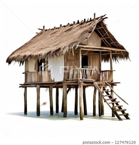 an AI Image Generator, Tropical Stilt House Over Calm Water an AI Image Generator, Tropical Stilt House Over Calm Water 127476120
